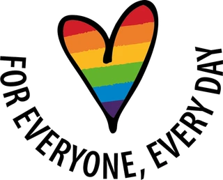 Tęczowe serce z napisem For everyone, every day